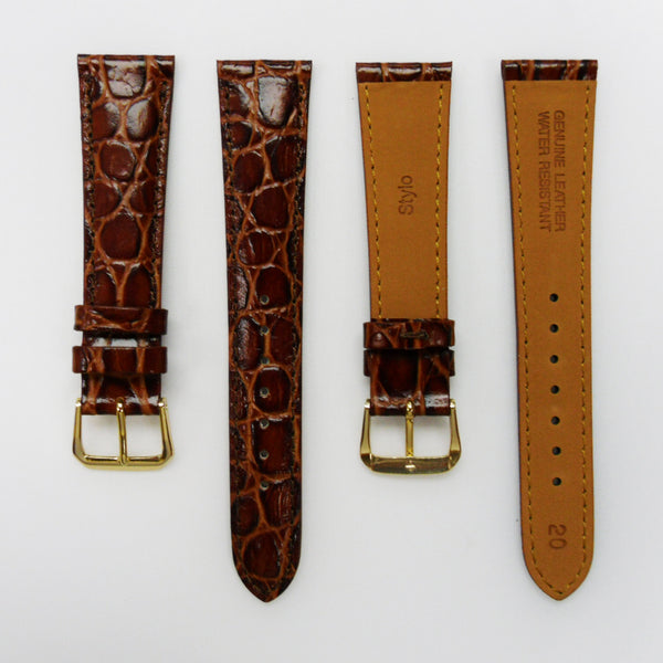 Crocodile Watch Grain Strap For Men 16 MM and 20 MM Band Brown Color, Regular Size, Watch Band Replacement