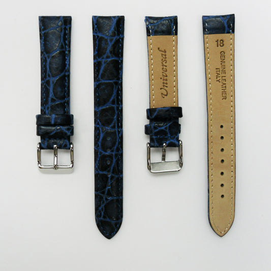 Crocodile Watch Grain Strap For Men 18 MM Band Blue Color, Regular Size, Watch Band Replacement - Universal Jewelers & Watch Tools Inc.