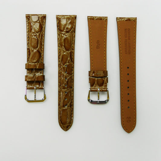 Crocodile Watch Grain Strap For Men 18 MM Band Tan Color, Regular Size, Watch Band Replacement - Universal Jewelers & Watch Tools Inc.