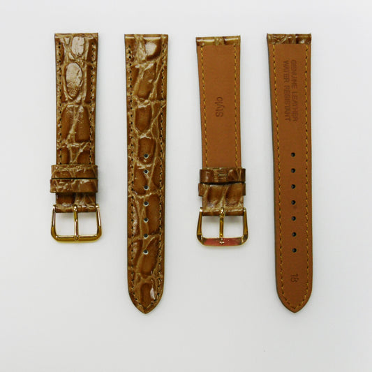 Crocodile Watch Grain Strap For Men 18 MM Band Tan Color, Regular Size, Watch Band Replacement - Universal Jewelers & Watch Tools Inc.