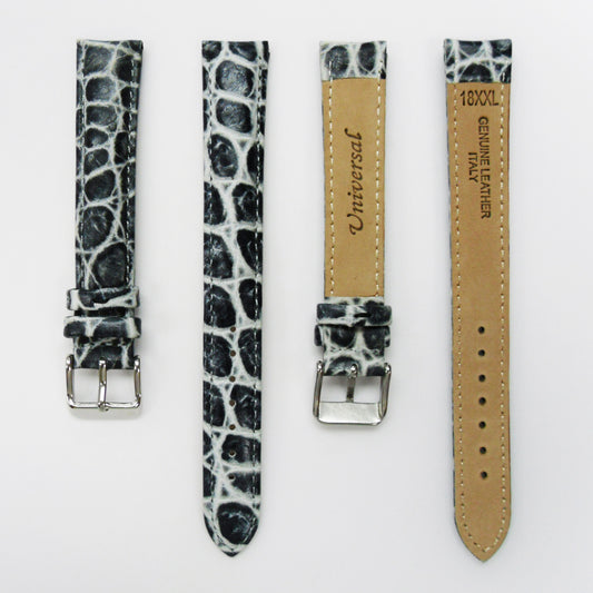 Crocodile Watch Grain Strap For Men 18 MM and 20 MM Band Grey Color, XXL Size, Watch Band Replacement - Universal Jewelers & Watch Tools Inc.