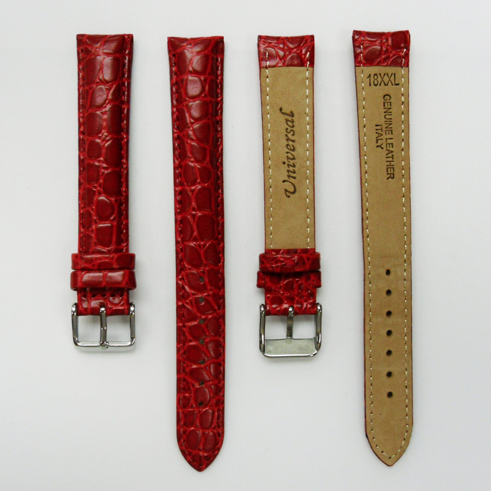 Crocodile Watch Grain Strap For Men 18 MM and 20 MM Band Red Color, XXL Size, Watch Band Replacement - Universal Jewelers & Watch Tools Inc.