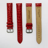 Crocodile Watch Grain Strap For Men 18 MM and 20 MM Band Red Color, XXL Size, Watch Band Replacement