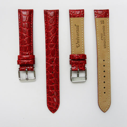 Crocodile Watch Grain Strap For Men 18 MM and 22 MM Band Red Color, Regular Size, Watch Band Replacement - Universal Jewelers & Watch Tools Inc.