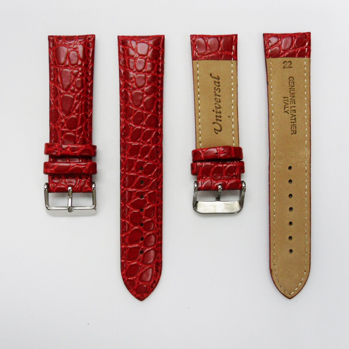 Crocodile Watch Grain Strap For Men 18 MM and 22 MM Band Red Color, Regular Size, Watch Band Replacement