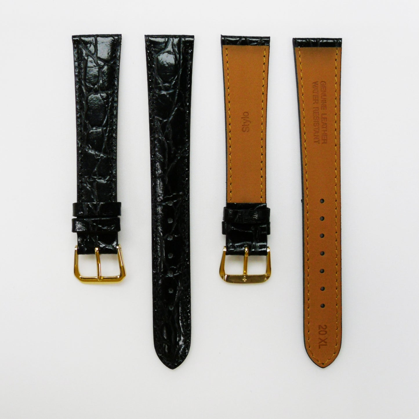 Crocodile Watch Grain Strap For Men 20 MM Band Black Color, XL Size, Watch Band Replacement