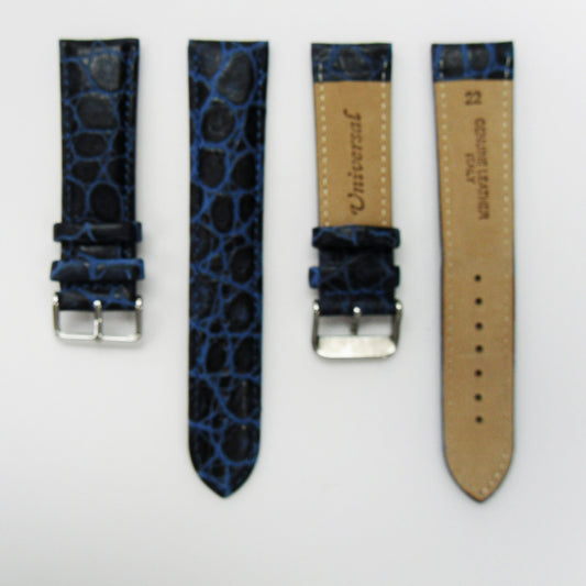 Crocodile Watch Grain Strap For Men 20 MM and 22 MM Band Dark Blue Color, Regular Size, Watch Band Replacement - Universal Jewelers & Watch Tools Inc.