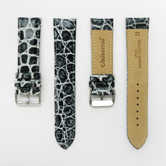 Crocodile Watch Grain Strap For Men 20 MM and 22 MM Band Grey Color, Regular Size, Watch Band Replacement - Universal Jewelers & Watch Tools Inc.