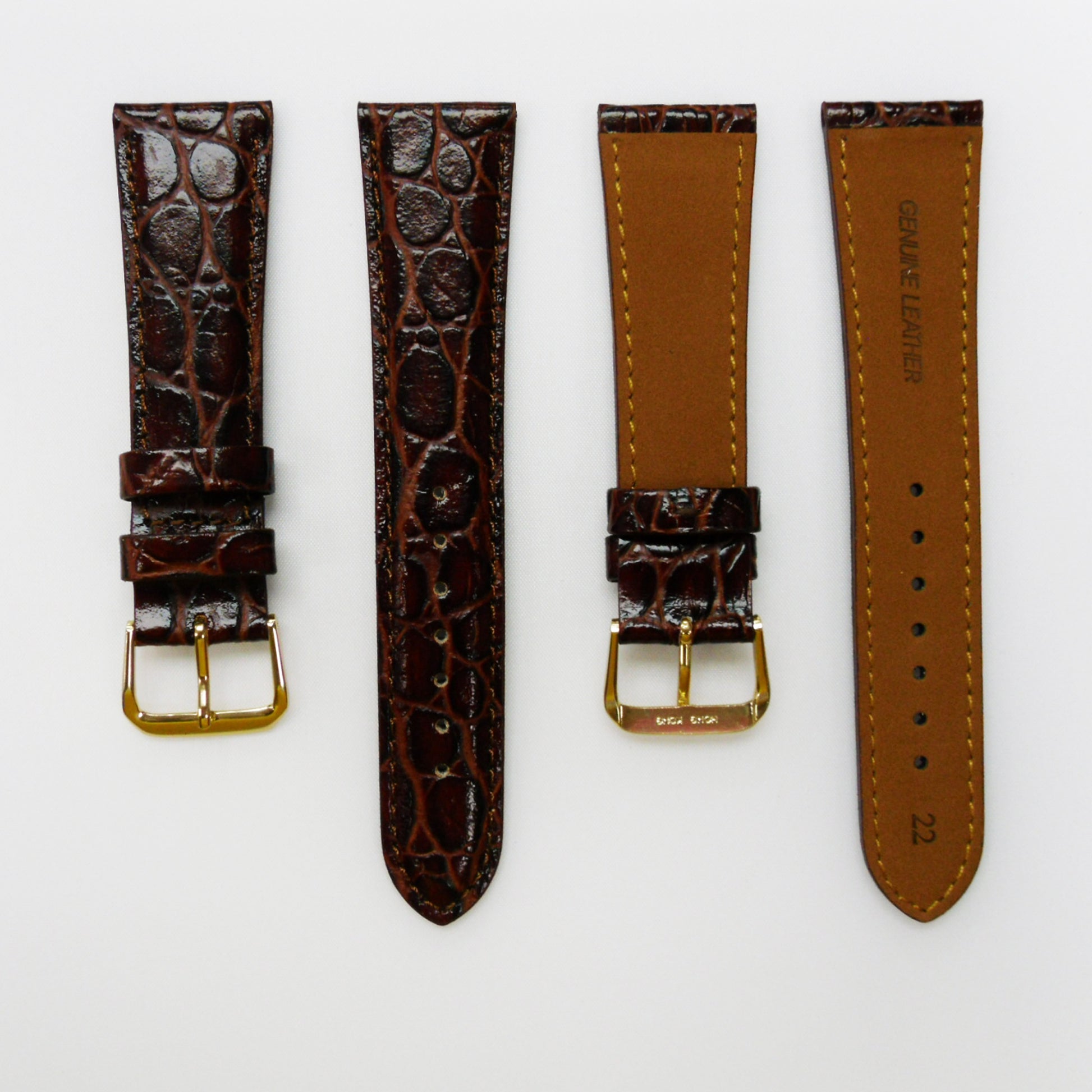 Crocodile Watch Grain Strap For Men 22 MM Band, Brown Color, Regular Size, Watch Band Replacement - Universal Jewelers & Watch Tools Inc.