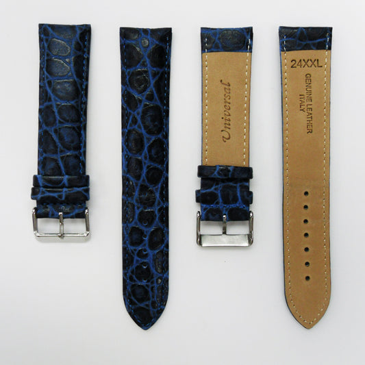 Crocodile Watch Grain Strap For Men 22 MM and 24 MM Band, Blue Color, XXL Size, Watch Band Replacement - Universal Jewelers & Watch Tools Inc.