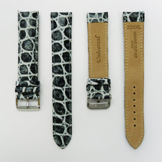 Crocodile Watch Grain Strap For Men 22 MM and 24 MM Band, Grey Color, XXL Size, Watch Band Replacement - Universal Jewelers & Watch Tools Inc.