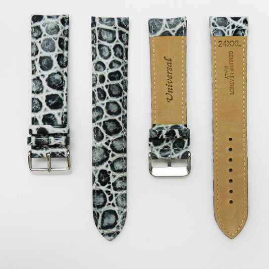 Crocodile Watch Grain Strap For Men 22 MM and 24 MM Band, Grey Color, XXL Size, Watch Band Replacement - Universal Jewelers & Watch Tools Inc.
