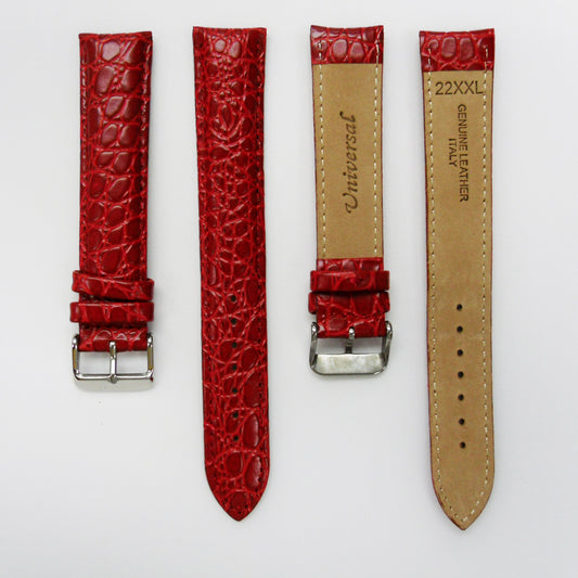 Crocodile Watch Grain Strap For Men 22 MM and 24 MM Band, Red Color, XXL Size, Watch Band Replacement - Universal Jewelers & Watch Tools Inc.