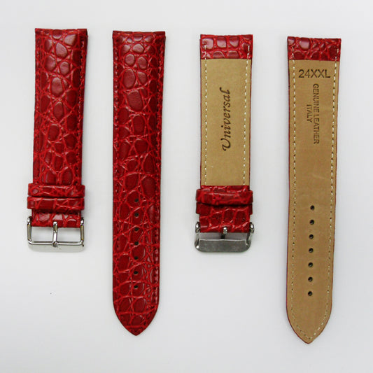 Crocodile Watch Grain Strap For Men 22 MM and 24 MM Band, Red Color, XXL Size, Watch Band Replacement - Universal Jewelers & Watch Tools Inc.