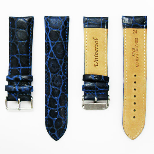Crocodile Watch Grain Strap For Men 24 MM and 26 MM Band, Blue Color, Regular Size, Watch Band Replacement - Universal Jewelers & Watch Tools Inc.