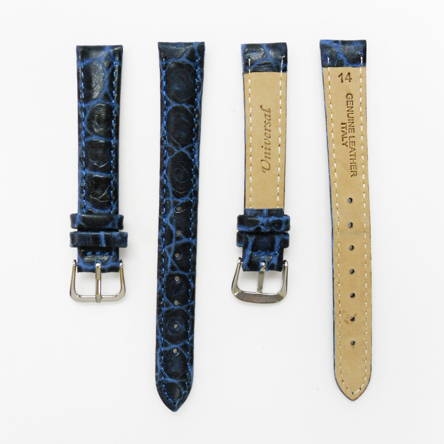 Crocodile Watch Grain Strap For Men and Women 12 MM and 14 MM Band Blue and Grey Color, Regular Size, Watch Band Replacement