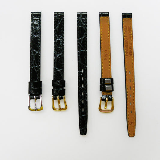 Crocodile Watch Grain Strap For Men and Women 8 MM Band Black Color, Regular Size, Watch Band Replacement - Universal Jewelers & Watch Tools Inc.