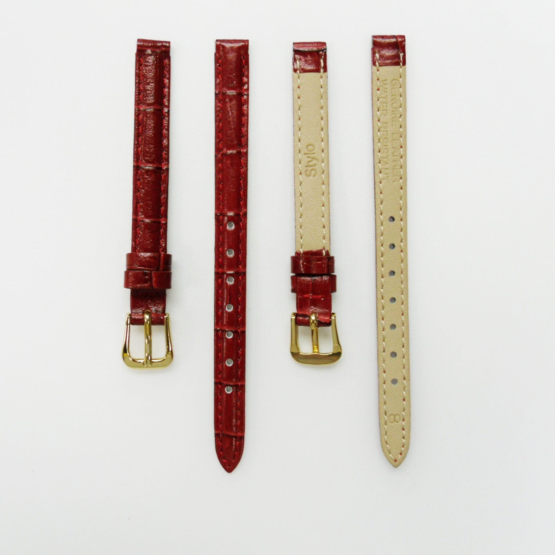 Crocodile Watch Grain Strap For Men and Women 8 MM, 10 MM Band Red Color, Regular Size, Watch Band Replacement - Universal Jewelers & Watch Tools Inc.