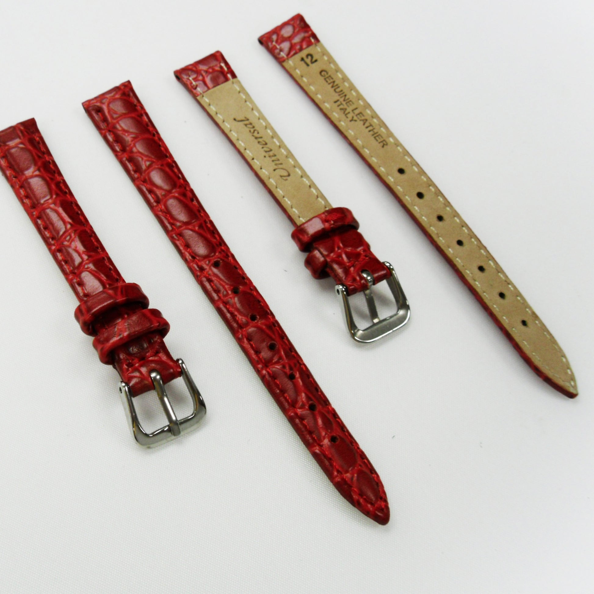 Crocodile Watch Grain Strap For Men and Women 8 MM, 10 MM, 12 MM and 14 MM Band Red, Regular Size, Watch Band Replacement - Universal Jewelers & Watch Tools Inc.