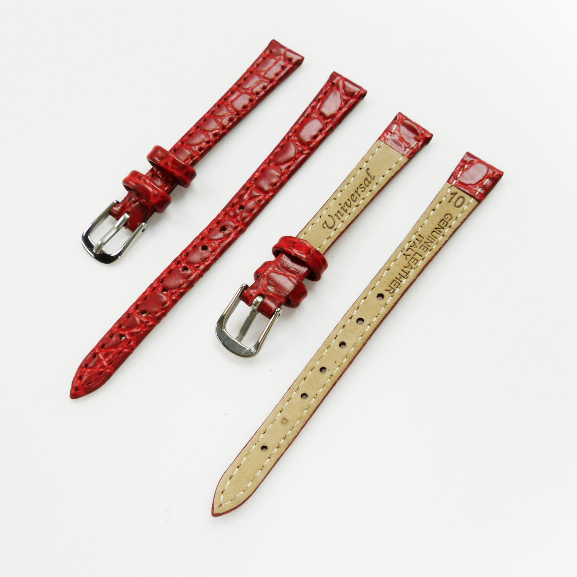 Crocodile Watch Grain Strap For Men and Women 8 MM, 10 MM, 12 MM and 14 MM Band Red, Regular Size, Watch Band Replacement - Universal Jewelers & Watch Tools Inc.
