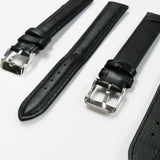 Genuine Leather Watch Band, Black Padded, Plain, Black Stitches, 18MM , XL Size, Stainless Steel Silver Buckle - Universal Jewelers & Watch Tools Inc. 