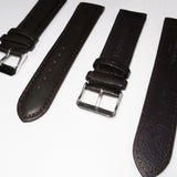Genuine Leather Watch Band, Dark Brown Padded, Plain, Brown Stitches, 22MM , Regular Size, Stainless Steel Silver Buckle