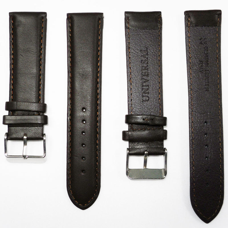 Load image into Gallery viewer, Genuine Leather Watch Band, Dark Brown Padded, Plain, Brown Stitches, 22MM , Regular Size, Stainless Steel Silver Buckle
