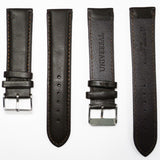 Genuine Leather Watch Band, Dark Brown Padded, Plain, Brown Stitches, 22MM , Regular Size, Stainless Steel Silver Buckle
