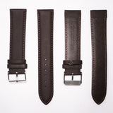 Genuine Leather Watch Band, Dark Brown Padded, Plain, Brown Stitches, 22MM , XL Size, Stainless Steel Silver Buckle - Universal Jewelers & Watch Tools Inc. 