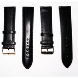 Genuine Leather Watch Band, Black Padded, Plain, Black Stitches, 24MM, Regular Size, Stainless Steel Golden Buckle