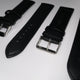 Genuine Leather Watch Band, Black Padded, Plain, Black Stitches, 24MM, XL Size, Stainless Steel Silver Buckle - Universal Jewelers & Watch Tools Inc.