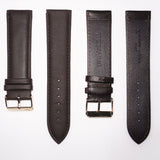 Genuine Leather Watch Band, Dark Brown Padded, Plain, Brown Stitches, 24MM , XL Size, Stainless Steel Golden Buckle