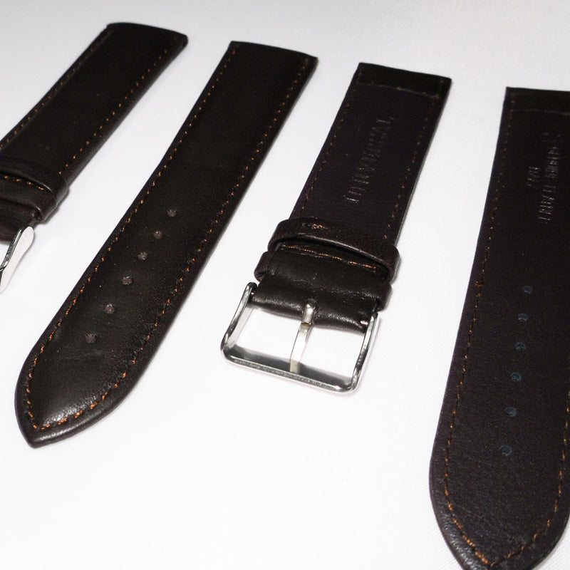 Load image into Gallery viewer, Genuine Leather Watch Band, Dark Brown Padded, Plain, Brown Stitches, 24MM , XL Size, Stainless Steel Silver Buckle
