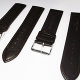Genuine Leather Watch Band, Dark Brown Padded, Plain, Brown Stitches, 24MM , Regular Size, Stainless Steel Silver Buckle - Universal Jewelers & Watch Tools Inc. 