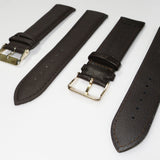 Genuine Leather Watch Band, Dark Brown Padded, Plain, Brown Stitches, 24MM , Regular Size, Stainless Steel Golden Buckle