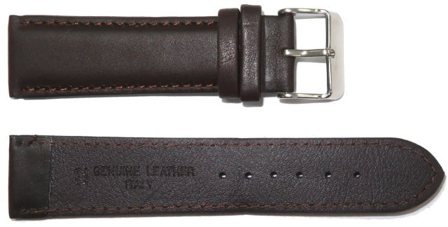 Load image into Gallery viewer, Genuine Leather Watch Band, Dark Brown Padded, Stitched, Brown Thread, 18MM, XL Size, Silver Buckle
