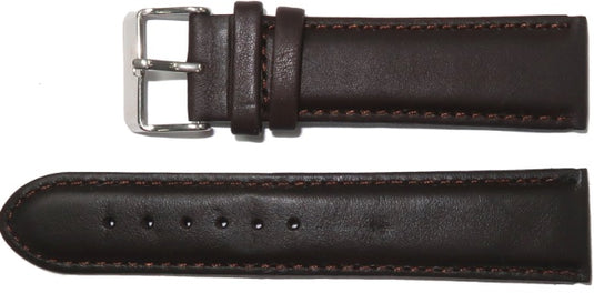 Genuine Leather Watch Band 8-28mm Padded Classic Plain Grain Stitched Black Brown - Universal Jewelers & Watch Tools Inc. 