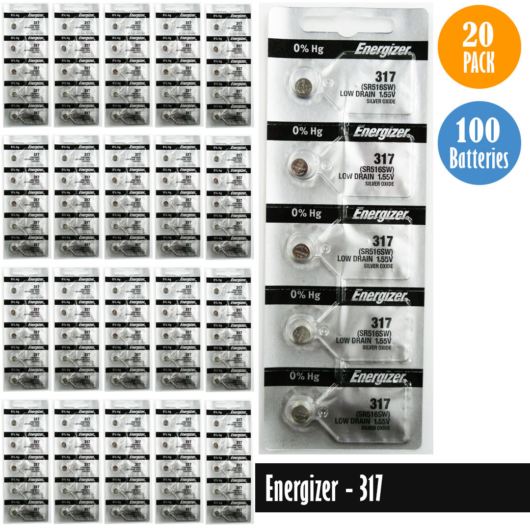 Energizer-317 Watch Battery, 1 Pack 5 batteries, Replaces SR516SW