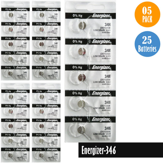 Energizer-346 Watch Battery, 1 Pack 5 batteries, Replaces SR712SW