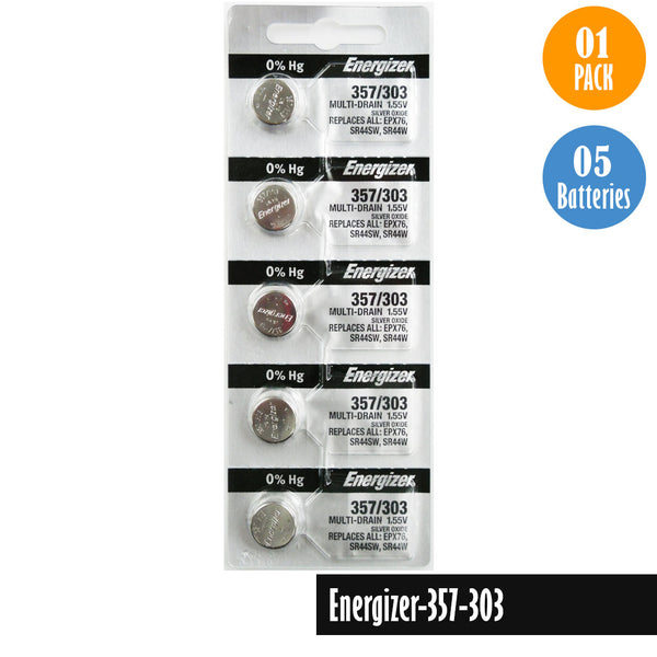 Energizer-357-303 Watch Battery, 1 Pack 5 batteries, Replaces SR44SW, SR44W, EPX76 - Universal Jewelers & Watch Tools Inc. 