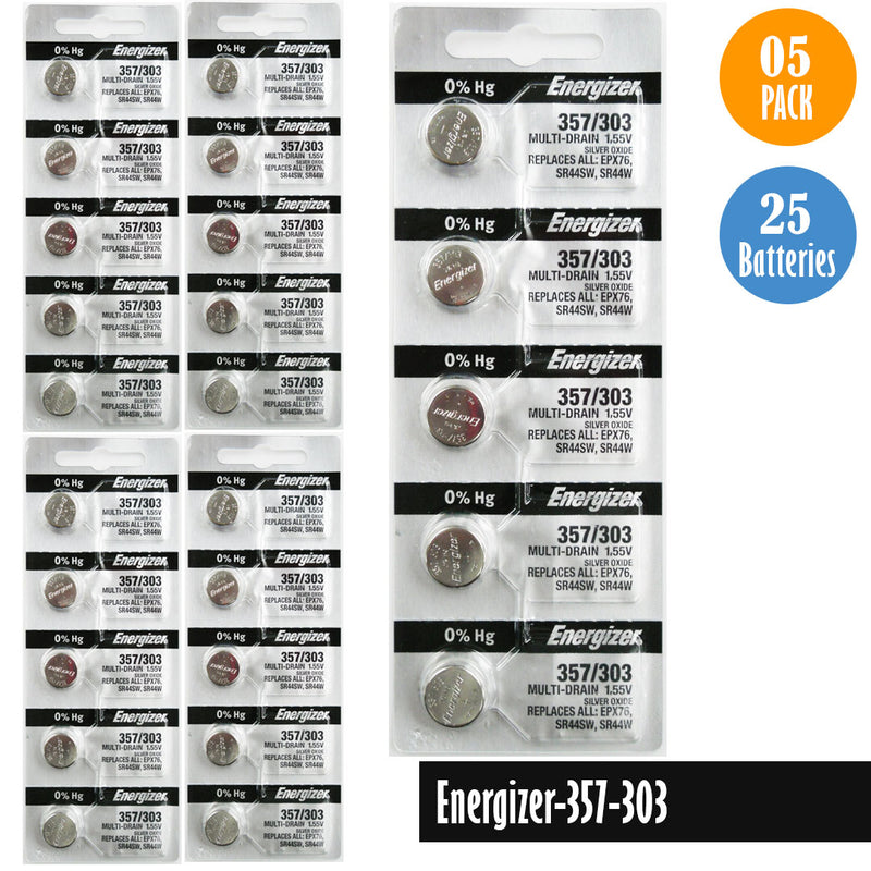 Load image into Gallery viewer, Energizer-357-303 Watch Battery, 1 Pack 5 batteries, Replaces SR44SW, SR44W, EPX76
