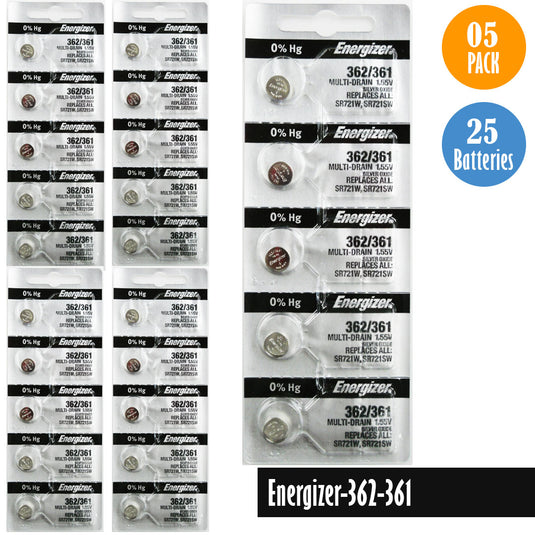 Energizer-362-361 Watch Battery, 1 Pack 5 batteries, Replaces SR721SW, SR721W