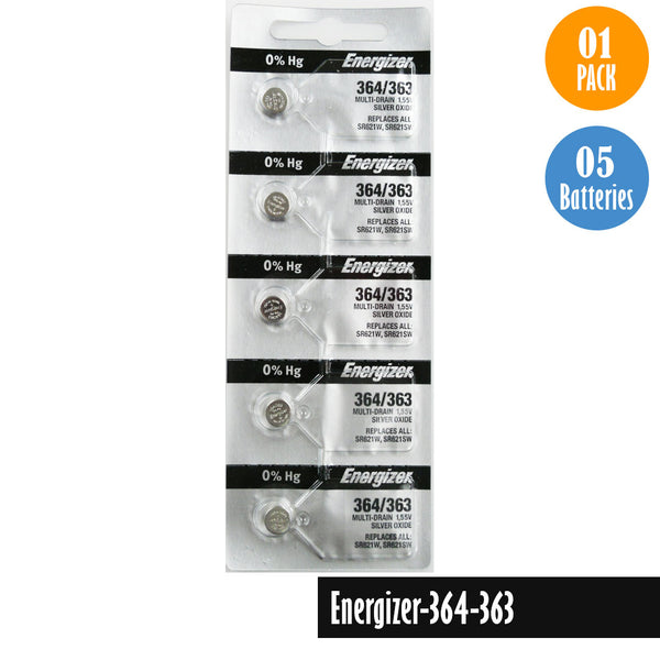 Energizer-364-363 Watch Battery, 1 Pack 5 batteries, Replaces SR621W, SR621SW - Universal Jewelers & Watch Tools Inc. 