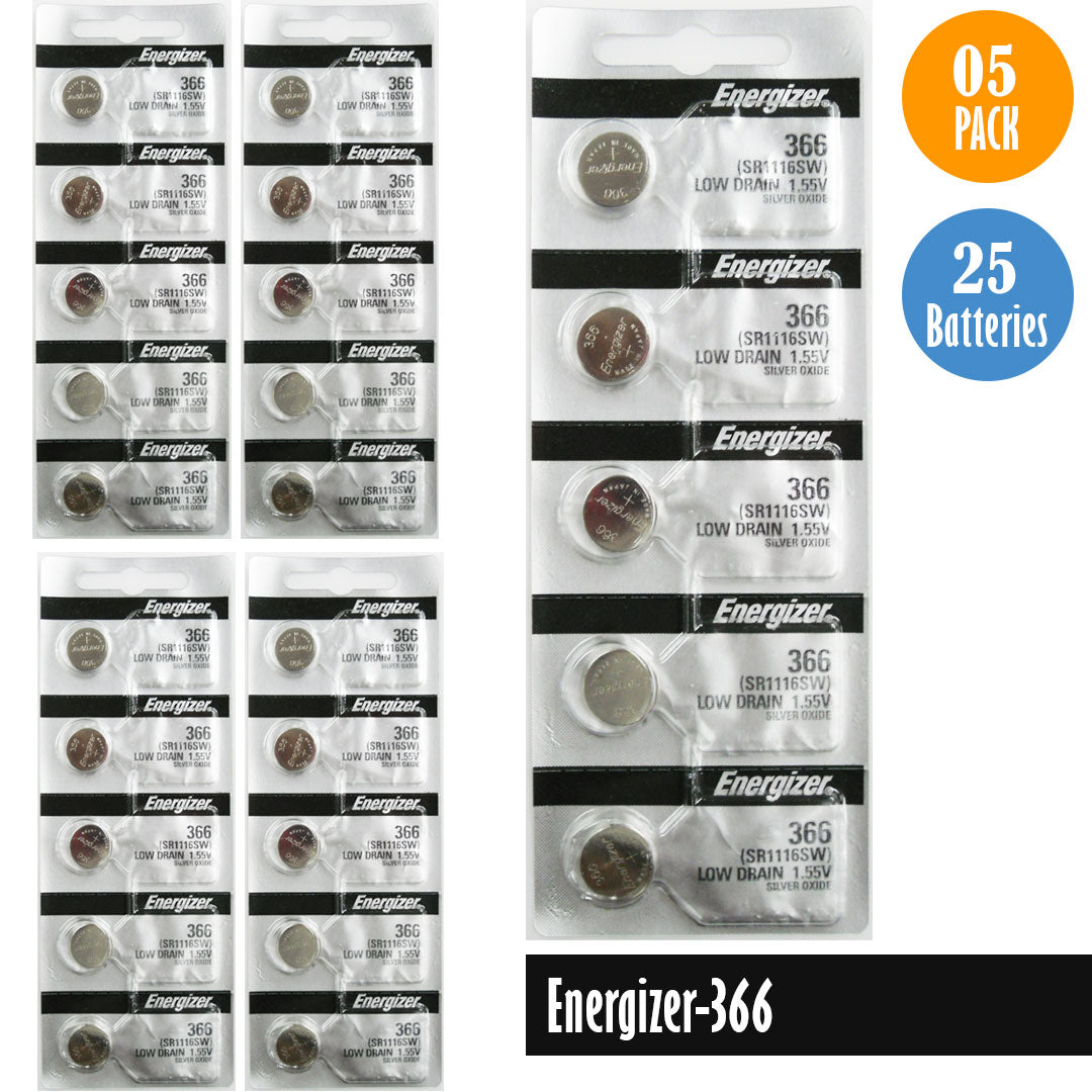 Energizer-366 Watch Battery, 1 Pack 5 batteries, Replaces all SR1116SW