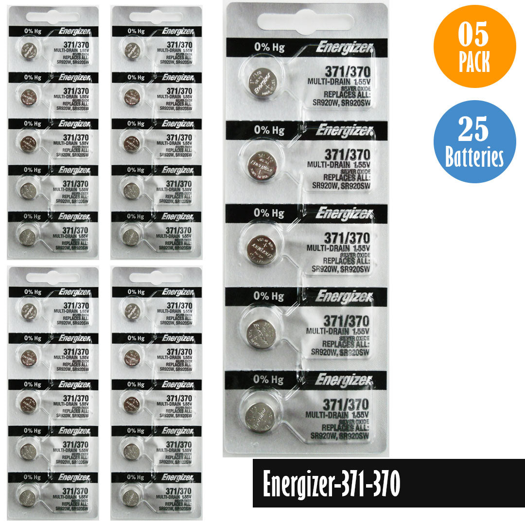 Energizer-371-370 Watch Battery, 1 Pack 5 batteries, Replaces all SR920W, SR920SW