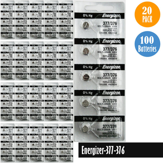 Energizer-377-376 Watch Battery, 1 Pack 5 batteries, Replaces all SR626W, SR626SW