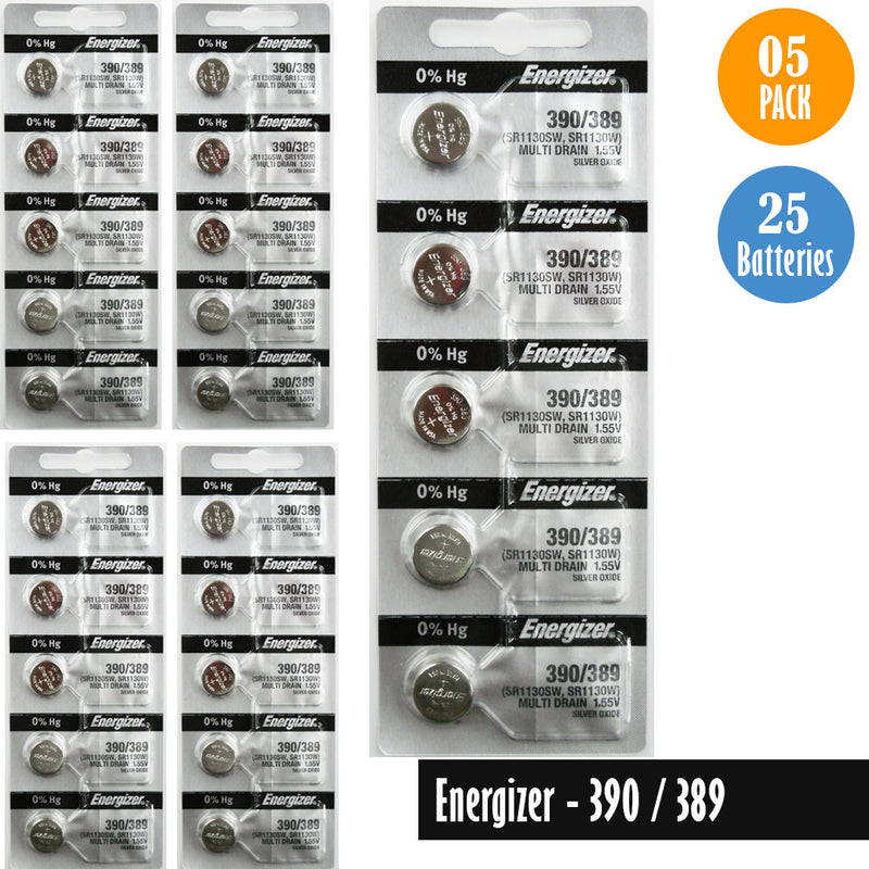 Load image into Gallery viewer, Energizer-390-389 Watch Battery, 1 Pack 5 batteries, Replaces all SR1130SW, SR1130W
