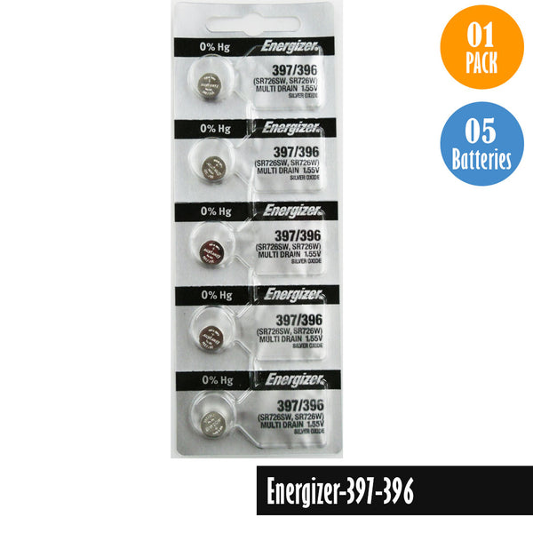 Energizer-397-396 Watch Battery, 1 Pack 5 batteries, Replaces all SR726SW, SR726W - Universal Jewelers & Watch Tools Inc. 