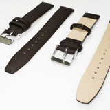 Genuine Leather Watch Band, Plain Dark Brown, Non Stitches, 16MM and 18MM, Regular Size, Stainless Steel Silver Buckle