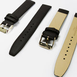Genuine Leather Watch Band, Plain Dark Brown, Non Stitches, 16MM and 18MM, Regular Size, Stainless Steel Golden Buckle